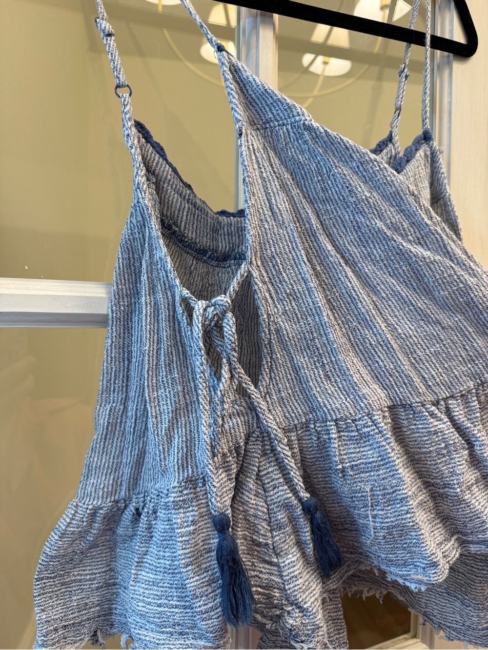 aerie Blue Striped Ruffle-Hem Spaghetti Strap Camisole - Picture 2 of 4